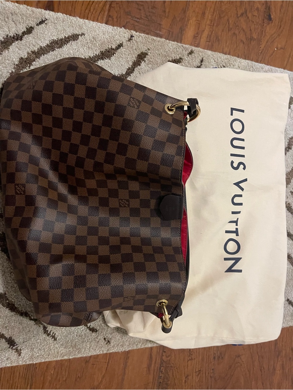 Louis Vuitton Damier Ebene Hobo Bag with Red Interior Trim excellent condition